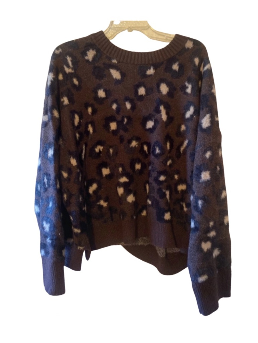 American Eagle Outfitters Brown Leopard Crewneck Pullover Sweater